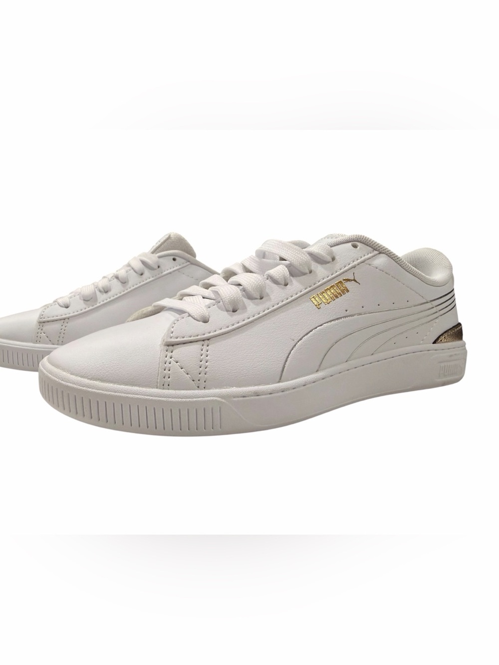 Puma White Low-Top Sneakers with Gold Accent